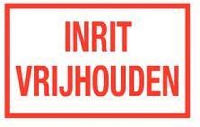 Inrit vrijhouden tekststicker 200 x 125 mm