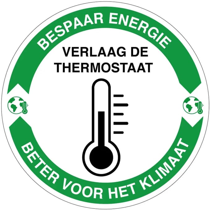 Verlaag de thermostaat energie besparen sticker | 10 cm