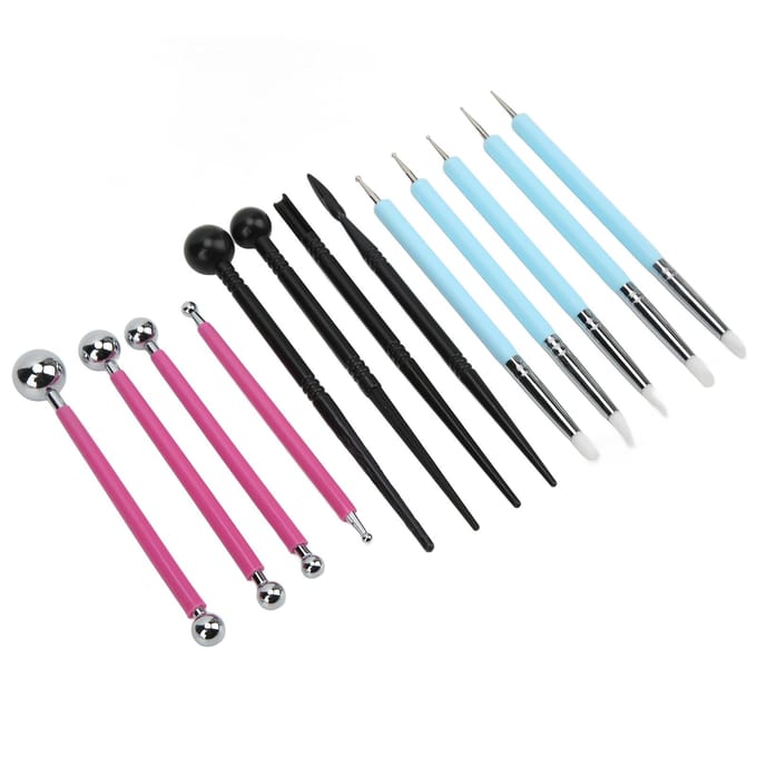 13-delige boetseerklei modelleergereedschap set complete gereedschappen diverse maten bolvormige stylus dotting tools voor pink