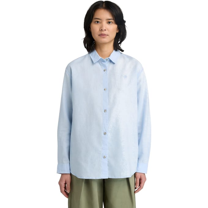 Timberland Linen Blend Long-sleeve Shirt Medium Blue Größe: L | Longsleeves Outlet | Damen | Blau