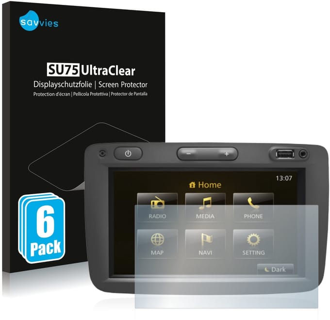 Savvies - Screenprotector voor Dacia Duster 2 2019 Infotainment System - Folie Beschermfolie transparant 6 Stuks