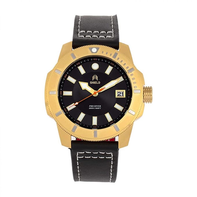 Shield Shaw lederen band duikhorloge voor heren met datum