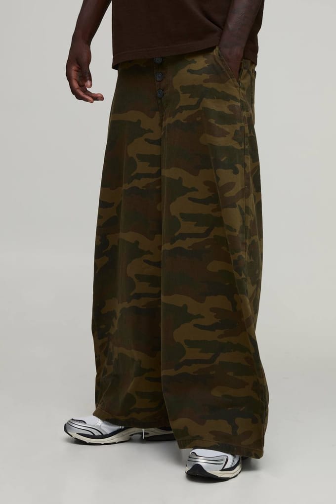 Barrel Leg Camo Broek Met Knoopsluiting | Green | Size 36