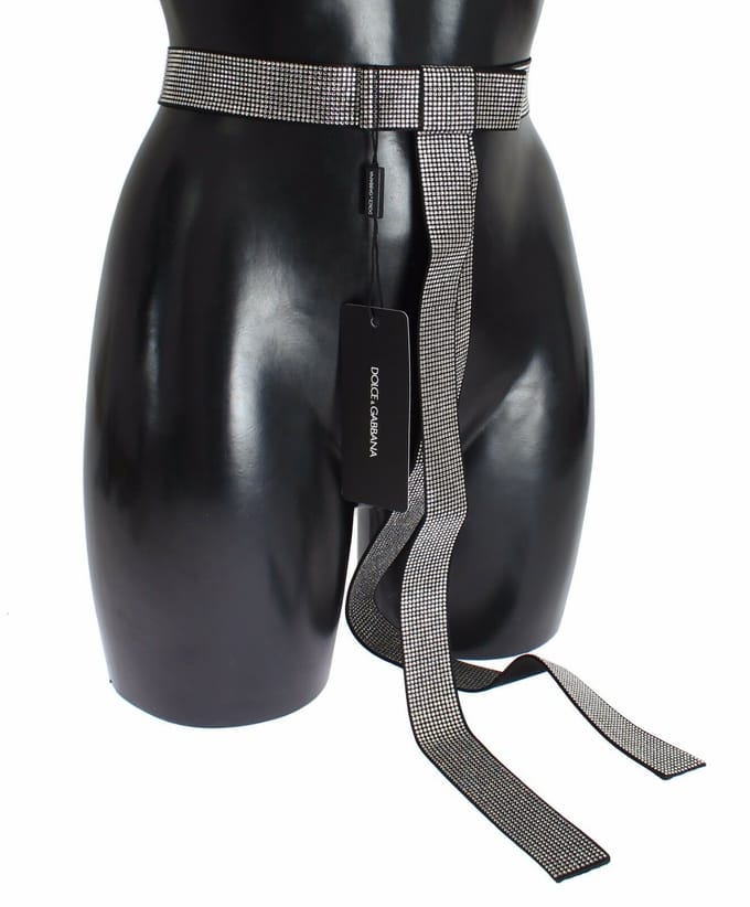 Dolce & Gabbana Zwarte Zijde Kristallen Strik Tailleband Mannen Elegantie