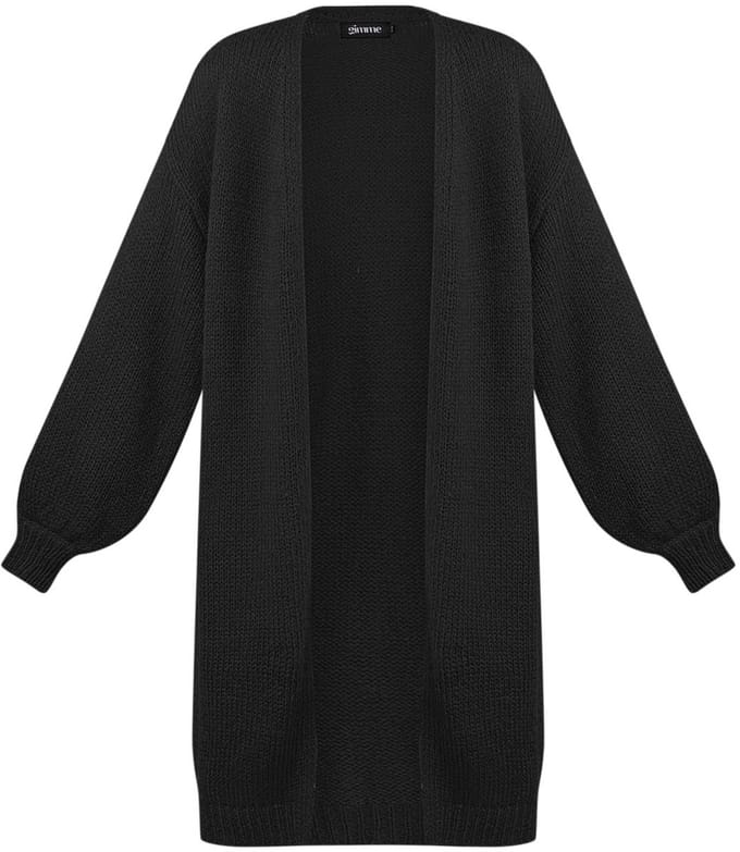 Elegante Nylon Langlijn Cardigan met Oversized Silhouet - Zwart - Maat S/M
