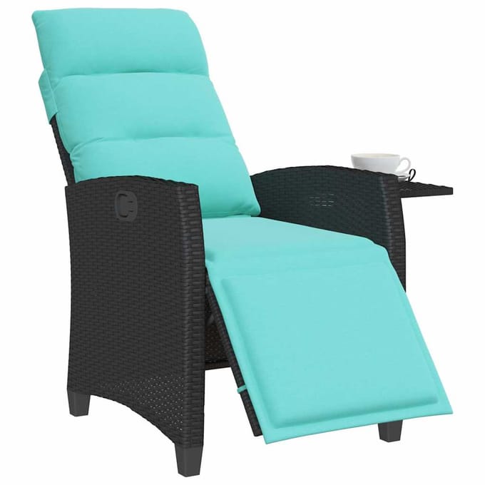 vidaXL - Verstelbare - tuinstoel - met - bijzettafel - poly - rattan - zwart
