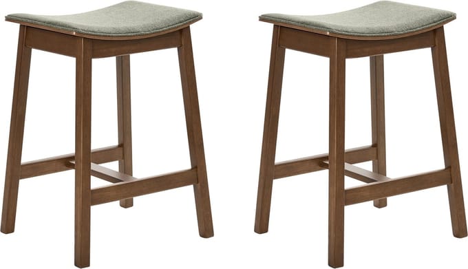 DIXON - Barkruk set van 2 - Donkerbruin/Groen - Rubberhout