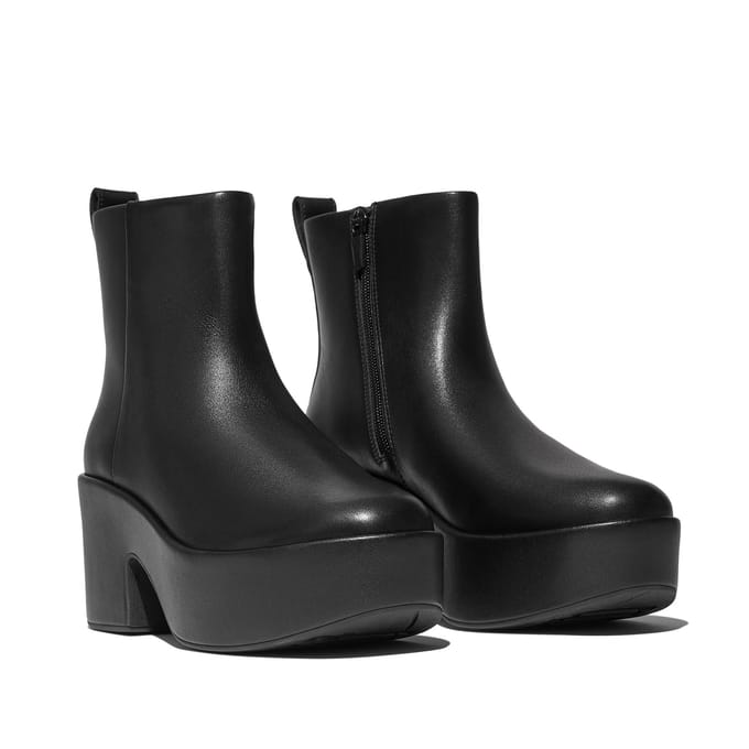 FitFlop Platfforms Leather Heeled Ankle Boots ZWART - Maat 39