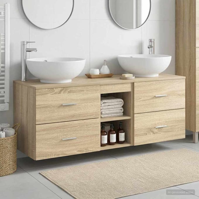 vidaXL - Badkamermeubel - Set - 3 - st - Sonoma - Eiken - 129 - x - 44,5 - x - 80 - cm