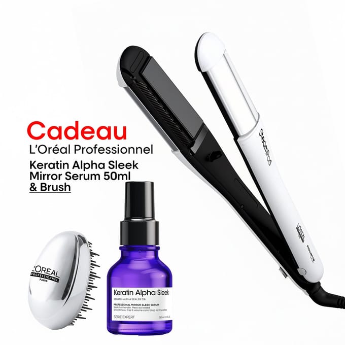 L'Oréal Professionnel SteamPod 4.0 Professionele stoom stijl- & krultang + Keratin Alpha Sleek Mirror Serum 50ml + Gratis Borstel