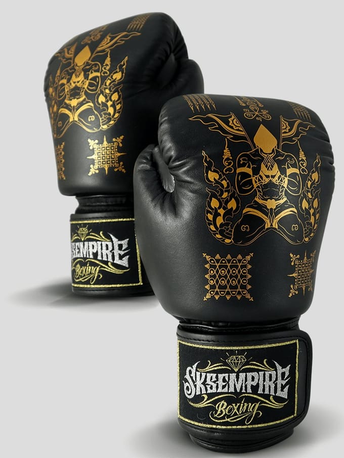 SKS Empire Bokshandschoenen - Sak Yant - Echt Leer - Zwart / Goud 14 oz