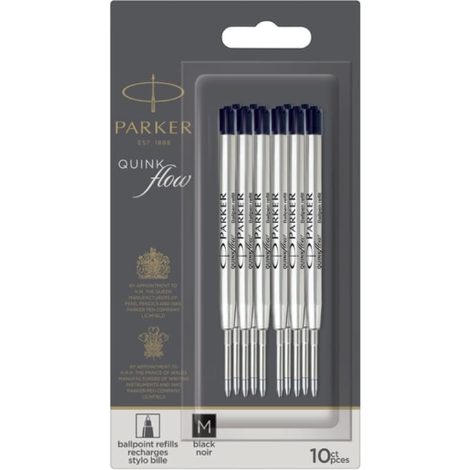 Parker QUINKflow Ballpoint Pen Inkt Refills | Gemiddeld Tip | Zwart | 10 Count