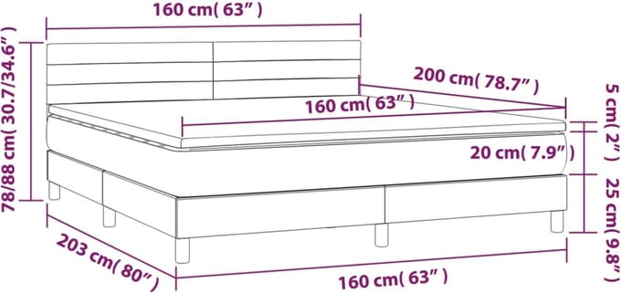 vidaXL - Boxspring - met - matras - en - LED - stof - blauw - 160x200 - cm