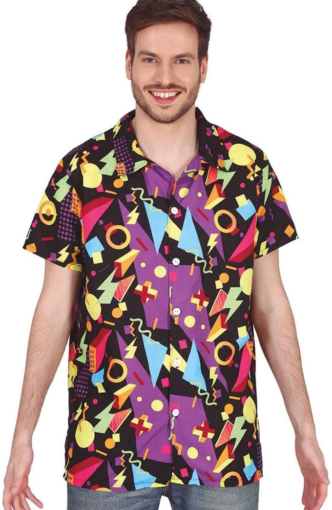 Foute 80s/90s party verkleed overhemd - heren - zwart - jaren 80/90 thema verkleedkleding 48/50