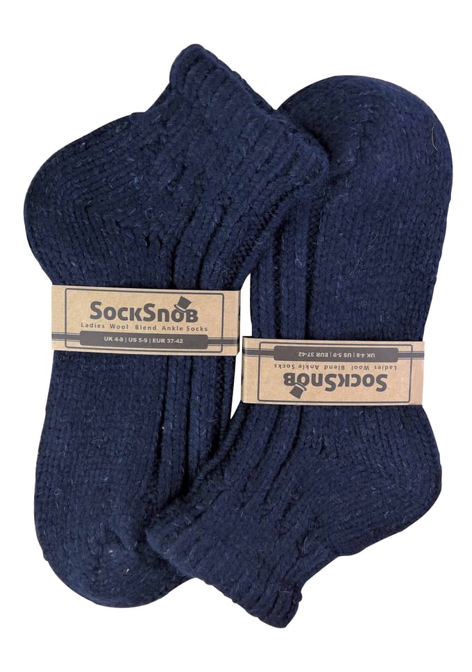 Dames DikkeKnit Wool Blend Enkellaars Sokken - Marine