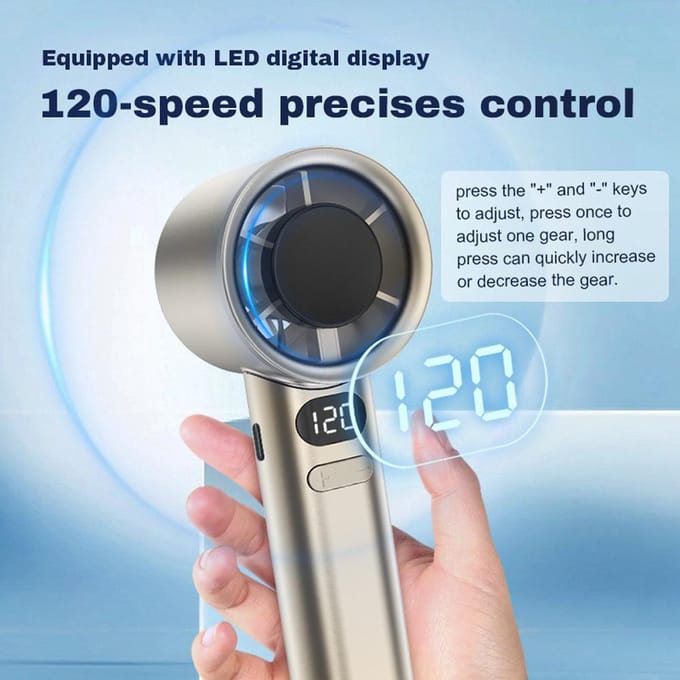 Handheld Fan Hoge snelheid draagbare turbofan USB oplaadbare elektrische ventilator met digitaal display grijs