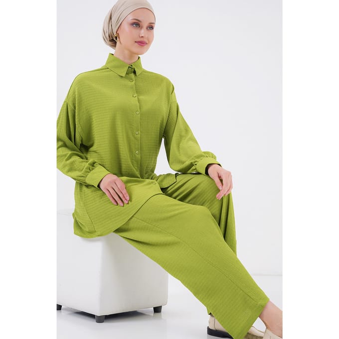 Geweven Tricot Co-Ord Set met Kraag