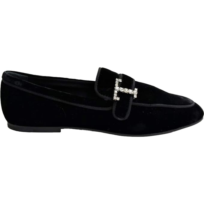 Tod's loafers met kristallen versiering in zwart fluweel