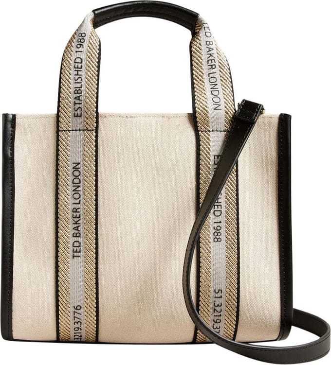Ted Baker Schoudertas Handtas Georjea Branded Webbing Canvas Small Tote Ecru Crème