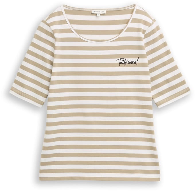 Tom Tailor - T-shirt met borduursel - Maat XL - olive white stripe