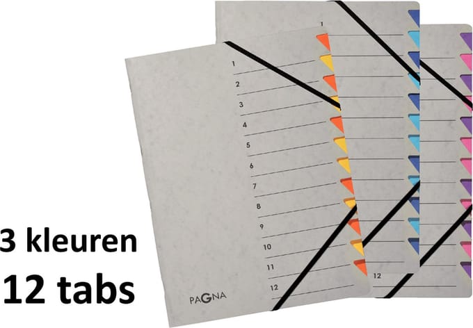 3 x Pagna sorteermap Easy Grey - 12 tabs - A4 assorti