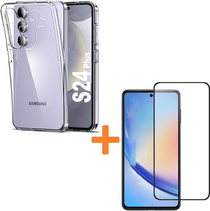 Silicone hoesje transparant met 2 Pack Tempered glas Screen Protector Geschikt voor: Samsung Galaxy S24 Plus