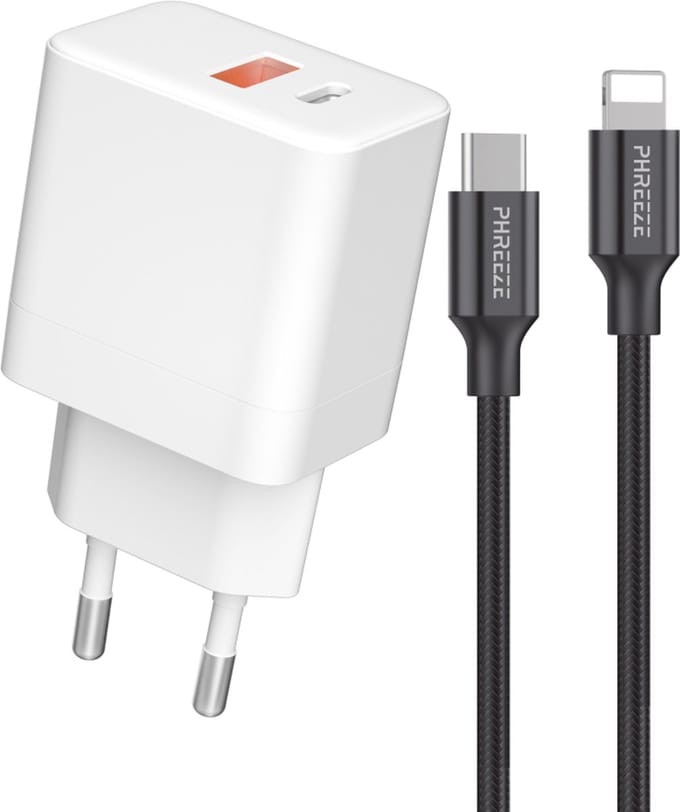 35w usb C Snellader geschikt voor iPhone + Lightning kabel 1m - Oplader geschikt voor iPhone - Dubbele usb C stekker - Oplaadstekker geschikt voor Apple iPhone