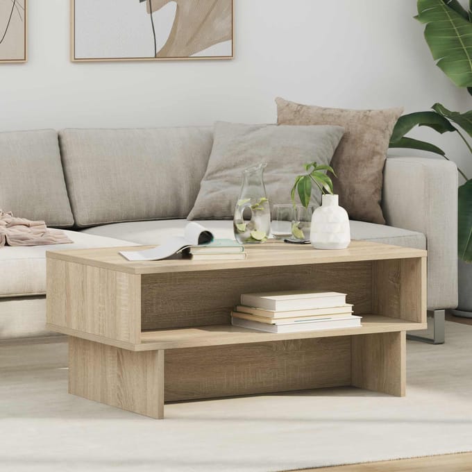 vidaXL - Salontafel - Sonoma - Eik - 80 - x - 46 - x - 35 - cm - Bewerkt - hout