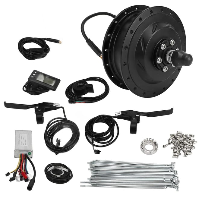 Kit de Conversion pour Vélo Électrique 48V 500W Moteur de Moyeu de Roue Avant Kit de Conversion avec Accessoire Compteur GD01 For 27.5in Rim Spokes
