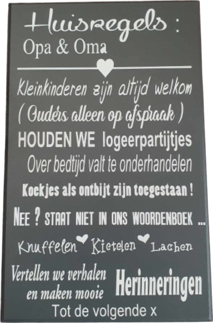 Tekstbord - spreukenbord huis - regels bij opa en oma