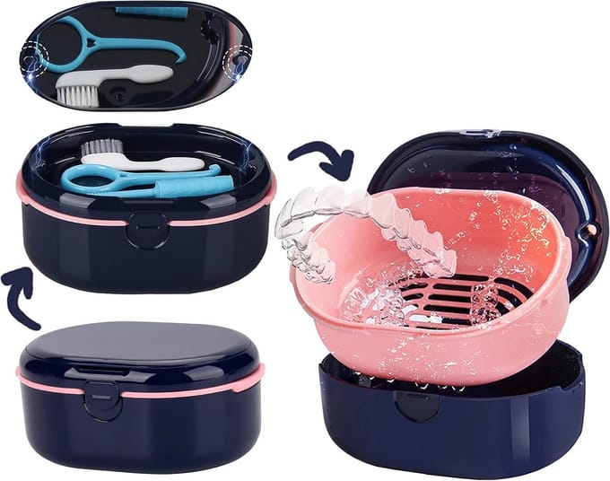 Retainer Case voor Kunstgebit - Compacte Retainer Box met Zeefmand voor Reizen en Reinigen