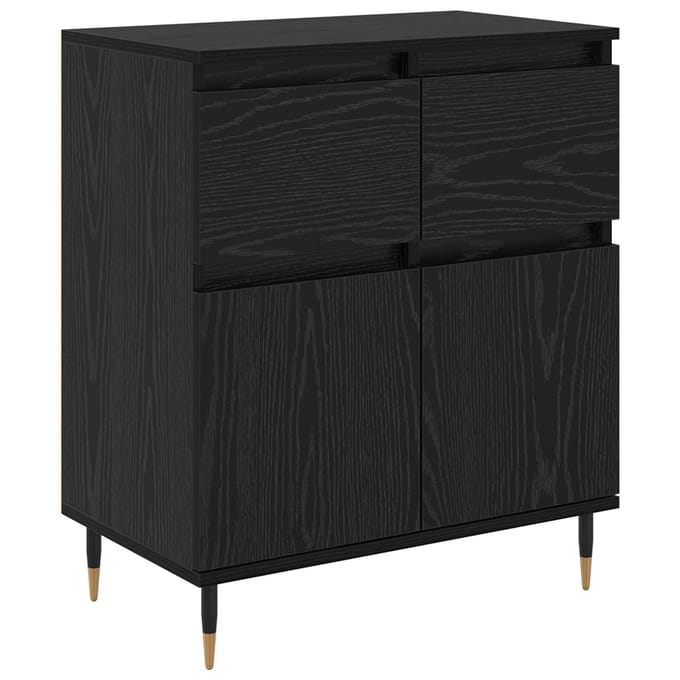 vidaXL - Dressoir - Zwart - Eiken - 60 - x - 35 - x - 70 - cm - Geengineerd - Hout - en - IJzer