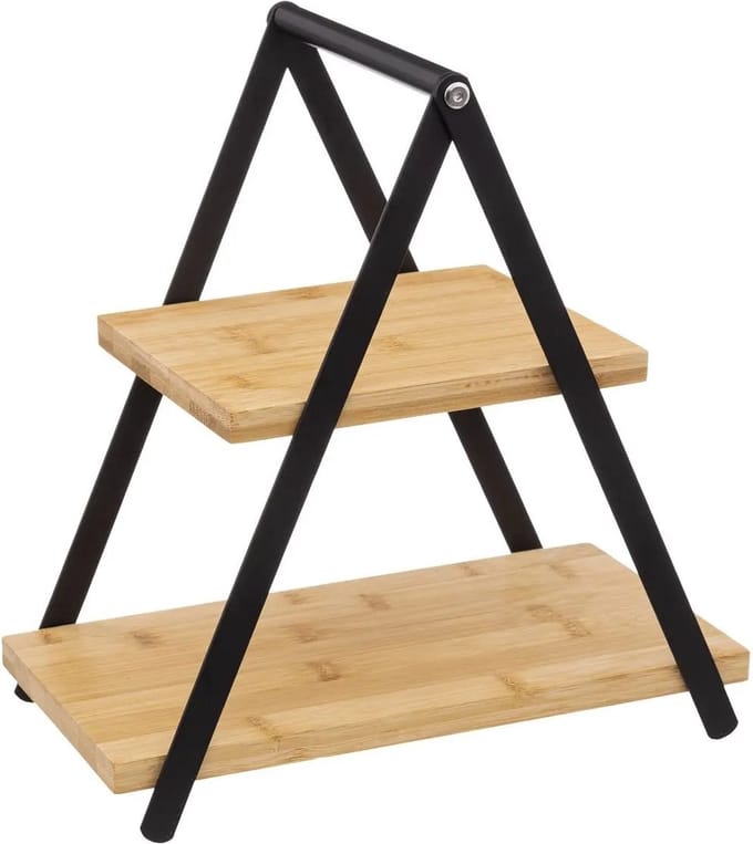 Secret de Gourmet Etagere/dienblad - 2-laags - Bamboe - Zwart/beige - serveerblad