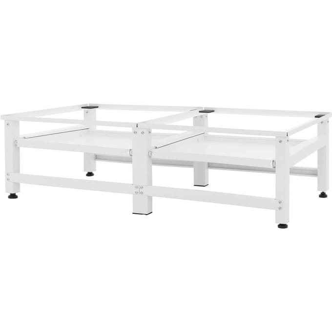 ML-Design dubbel wasmachine onderstel dubbele voetstuk wit staal 124x55 cm 2 uitschuifbare planken max 2x150 kg extra opslagruimte verstelbare poten piedestal stabiel praktisch geschikt voor wasmachine droger koelkast apparaten