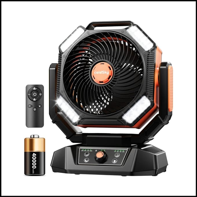 Camping Fan - Oplaadbare Ventilator 20000 mAh - 8 Snelheden - 4 LED-Lantaarns - Draagbare Buitenventilator