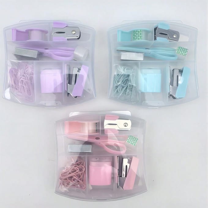 Draagbare Mini Kantoor Schrijfwaren Set Met Perforator, Nietjesverwijderaar Purple