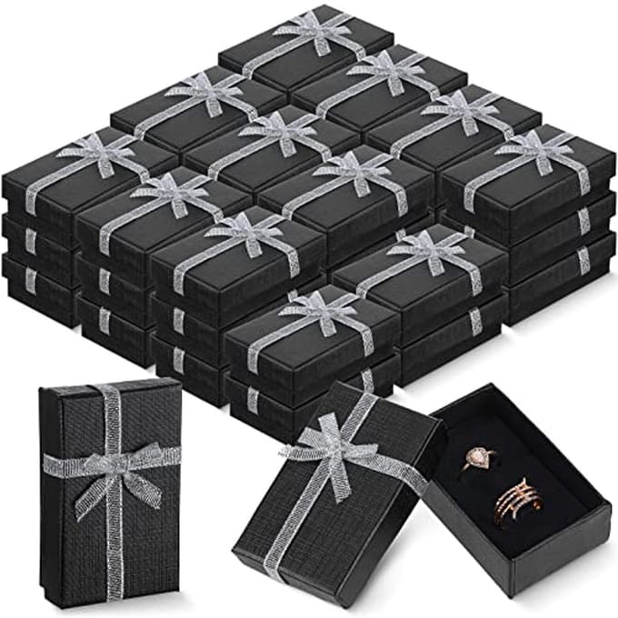 36 Lege Geschenkdozen van Karton met Deksel en Lint voor Sieraden - Zwart