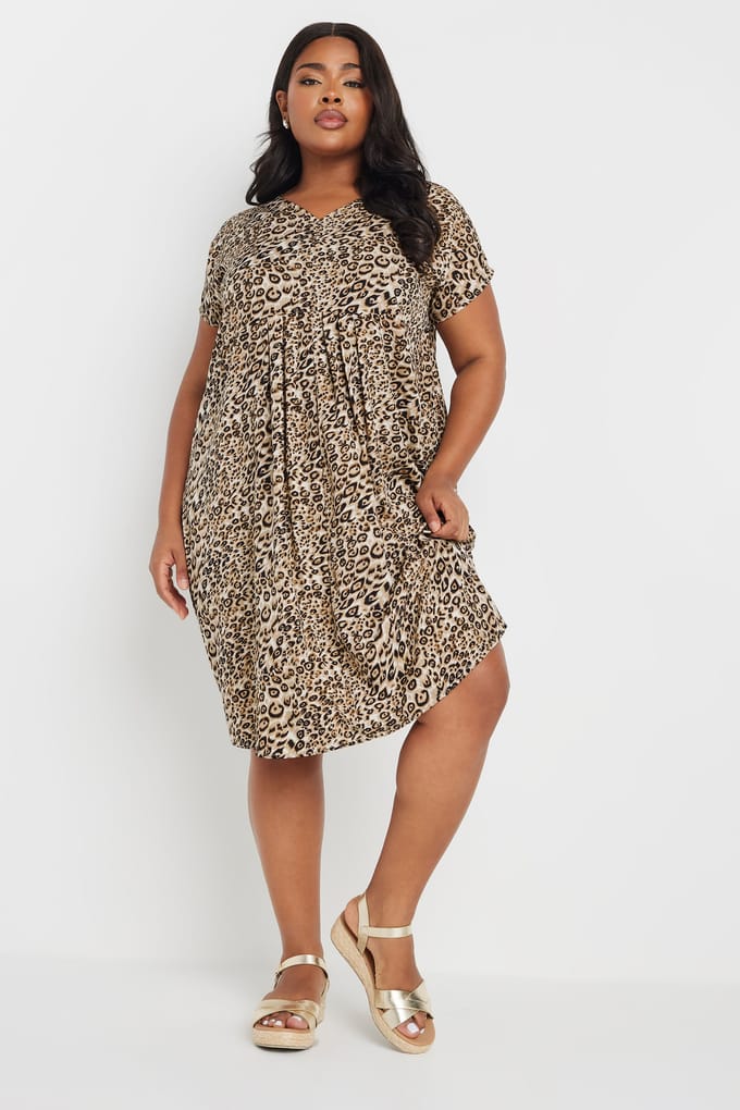 Yours Midi Jurk Met Luipaardprint En Plooidetail In Beige Size 50-52