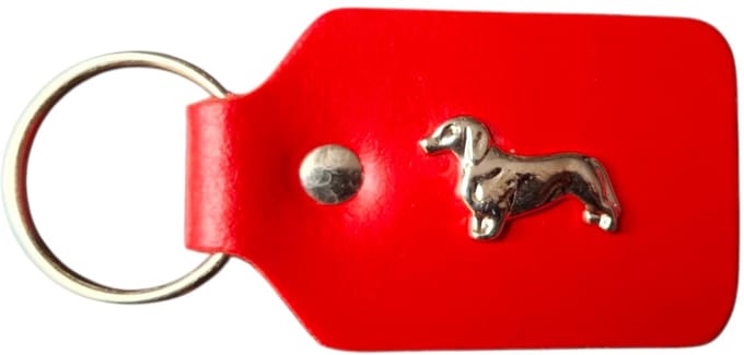 Leren Sleutelhanger - Tassenhanger - Teckel - Hond - Rood