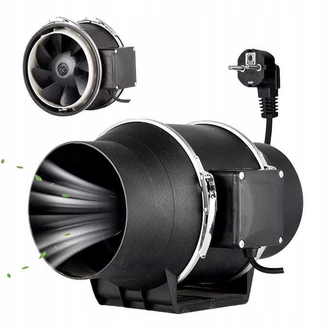 Kanaalventilator - Buisventilator - Afzuigventilator - 40W Stille Ventilator - 95mm - 220m³/h & ABS Waterdicht - Voor Kas, Hydrocultuur & 3D-printer