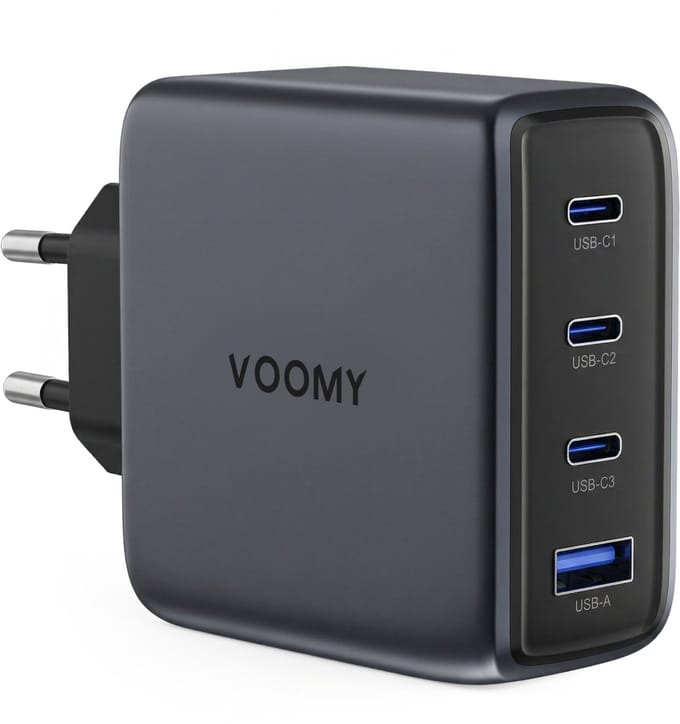 Voomy USB C Adapter 140W - Oplader - Snellader - USB C Lader - Universeel - 2 USB C & 1 USB A Poort - Geschikt voor Laptop, telefoon, tablets en meer - Space Grey