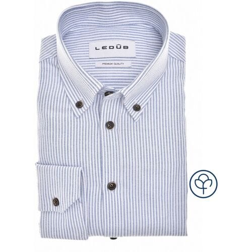 Ledûb Overhemd Slim Oxford Button-Down Vertical Stripe Midden Blauw / male