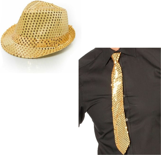 Faram Party verkleed hoedje en stropdas - Goud glitters - Verkleedkleding