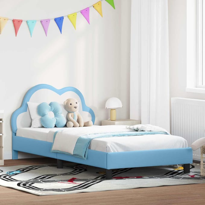 vidaXL - Kinderen - bedframe - met - hoofdboard - Blauw - 90 - x - 190 - cm - PU