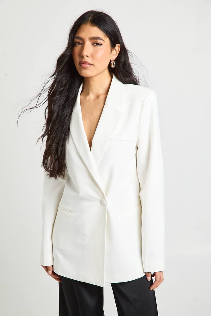 boohoo Dames Tall Essential Oversized Blazer | Ivory | Maat: 16