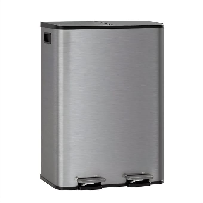 Afvalscheidingsbak - RVS Pedaalemmer met Dun Deksel, 2 Binnenemmers - Gray 2 x 30