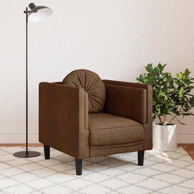vidaXL - Fauteuil - met - kussen - kunstsuède - bruin