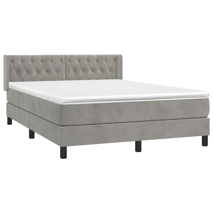 vidaXL - Boxspring - met - matras - fluweel - lichtgrijs - 140x200 - cm