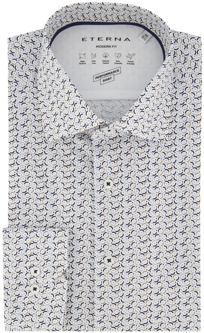 Overhemd Eterna modern fit stretch blauw geprint