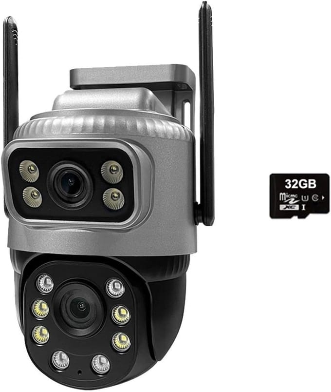IP camera - Beveiligingscamera Buiten - Thuisbewaking - Dubbele Lens - 4MP - Zwart